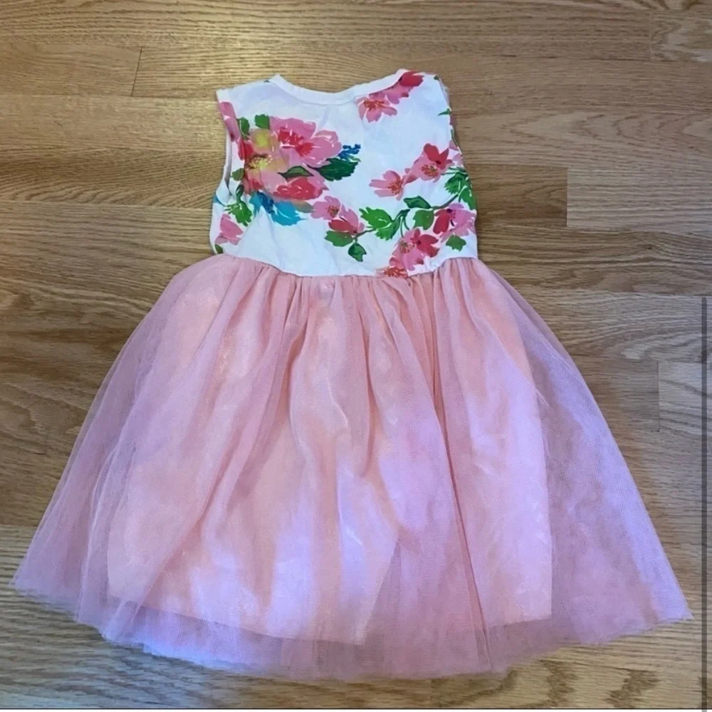 Girls Three 3rd Birthday Floral Dress Sz 3 Tulle Sleeveless White Pink Glitter